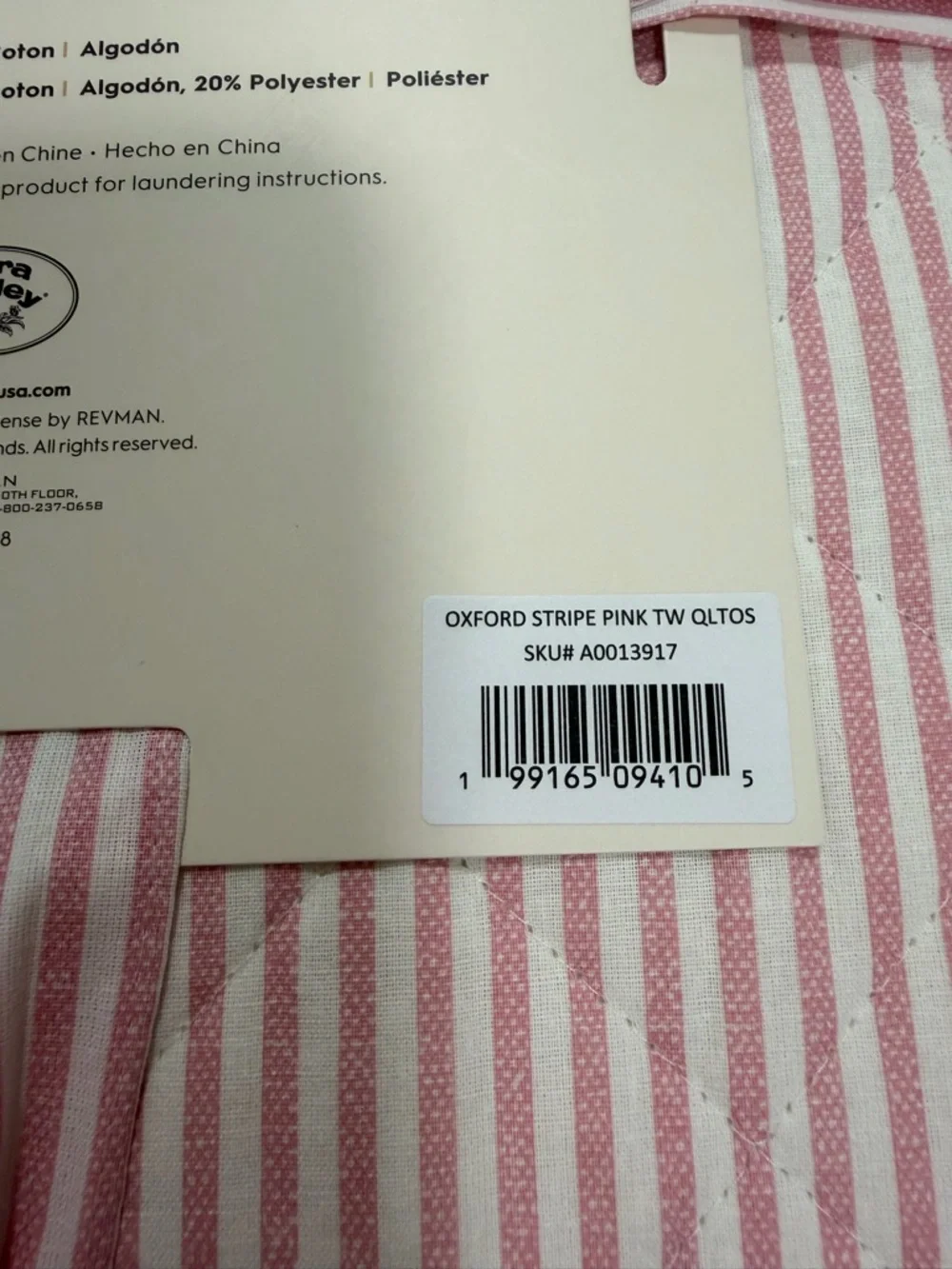 Laura Ashley Pink and White Striped Twin Quilt